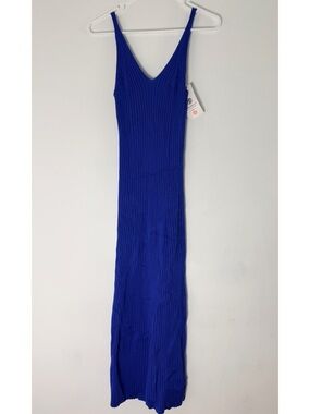 Ribbed V-Neck Maxi Dress in Cobalt Blue